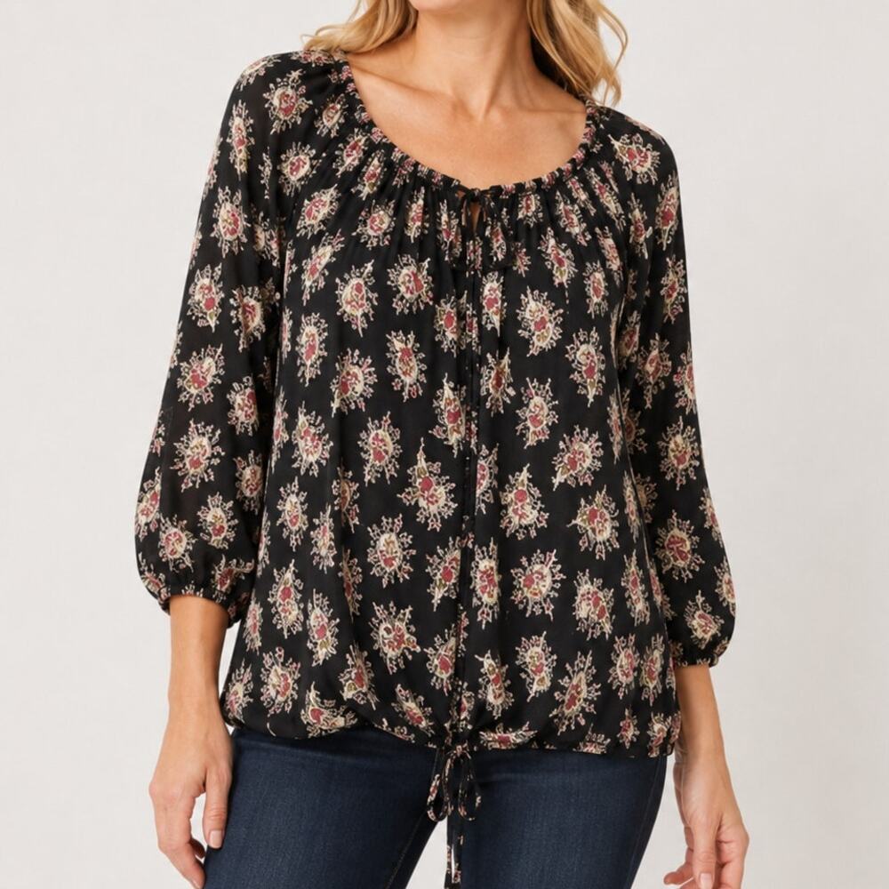 Denim & Supply Ralph Lauren Blouse Medium Black Floral Peasant Boho